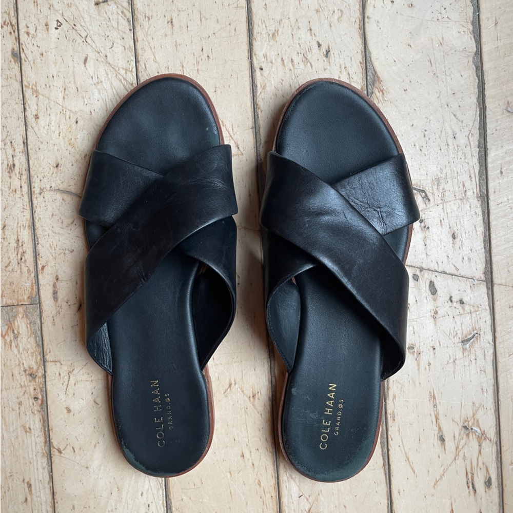 Cole Haan Wide Cross-Strap Flat Slip-On Sandals